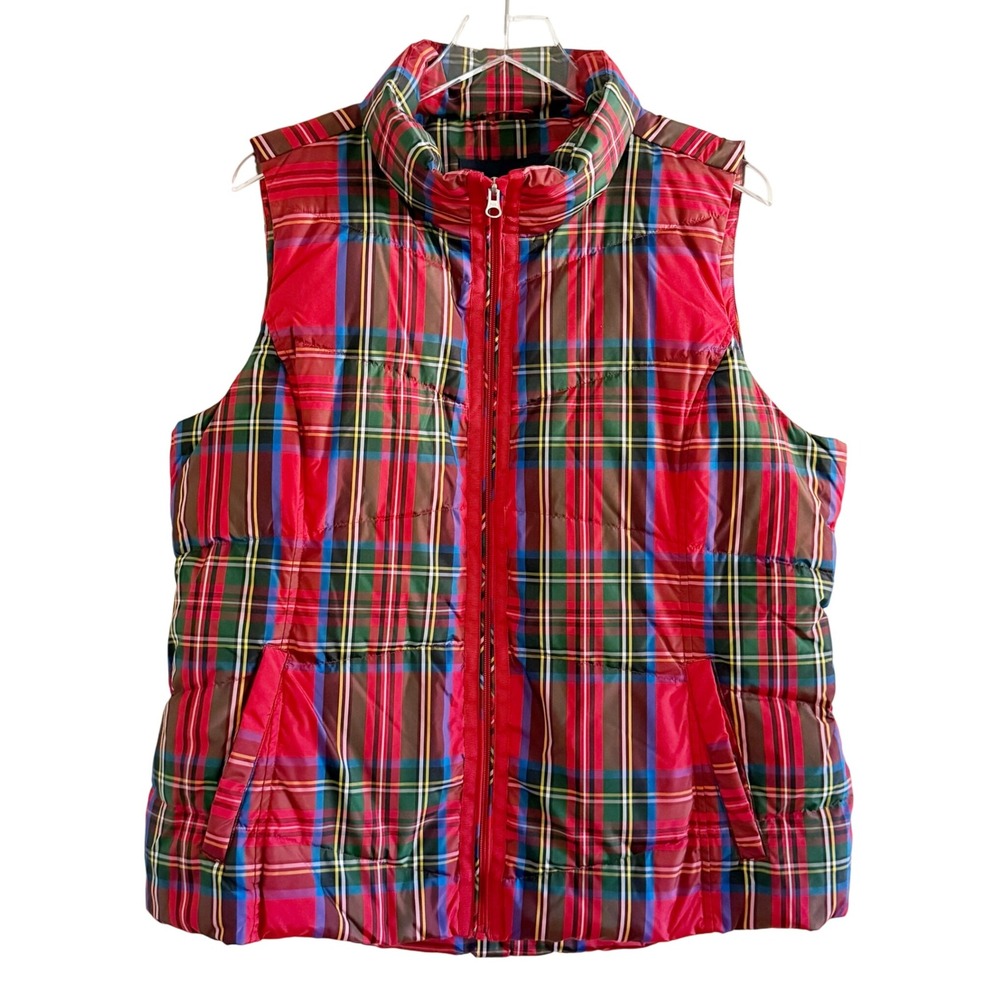XL Lands' End Down Tartan Red Plaid Vest Size 18 - Picture 11 of 11